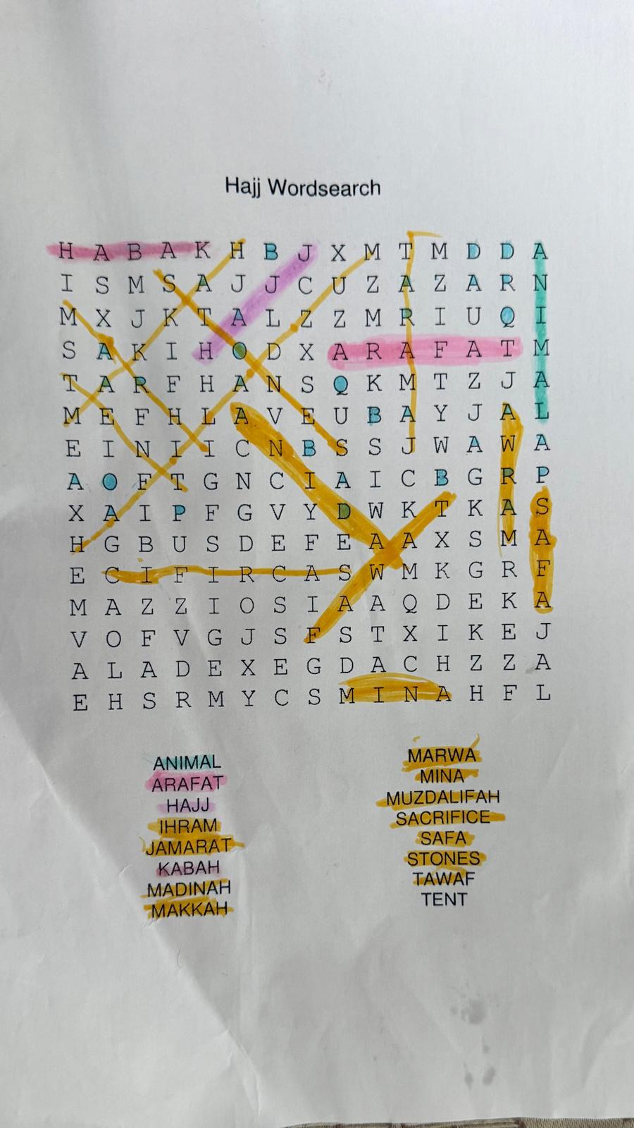 Hajj wordsearch activity